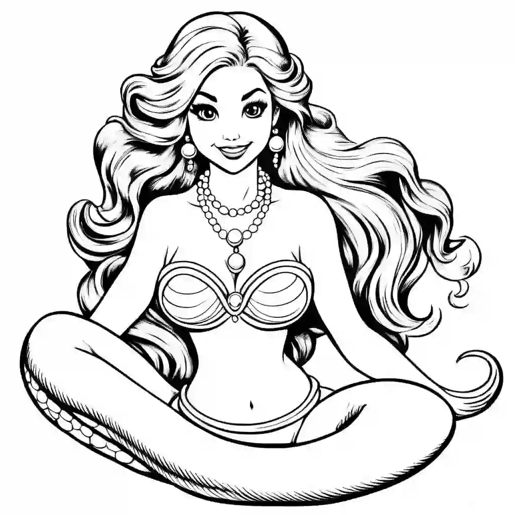 Mermaid with a Pearl Necklace coloring pages